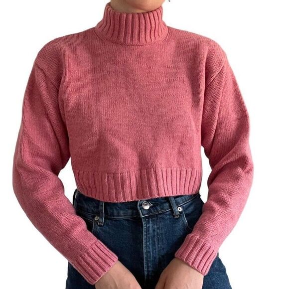 Wilfred Free Aritzia Womens Pink Cropped 100% Wool Mock Neck Sweater Sz M - Picture 6 of 7